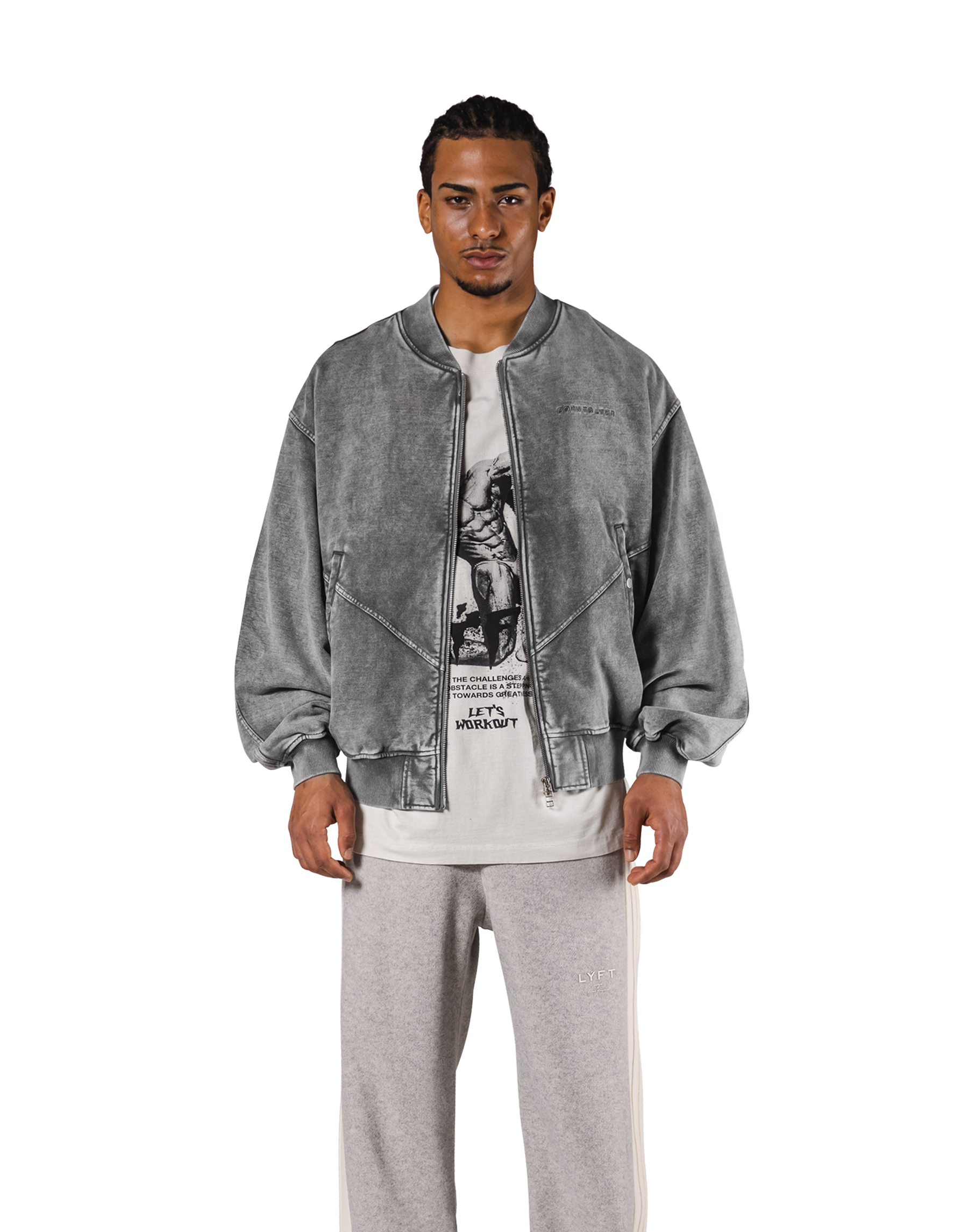 Vintage Sweat Bomber Jacket - Grey – LÝFT Vintage Sweat Bomber Jacket - Grey – LÝFT