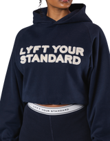 Pile Wappen Cropped Hoodie - Navy