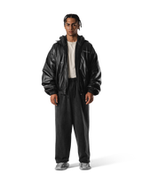 Synthetic Leather Oversize Jacket - Black
