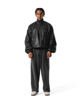 Synthetic Leather Oversize Jacket - Black