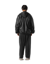 Synthetic Leather Oversize Jacket - Black