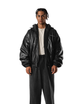 Synthetic Leather Oversize Jacket - Black