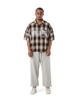 Oversize Cut-Off Check Shirt - Brown