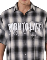 Oversize Cut-Off Check Shirt - Black