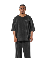 One Point Cut-Off Vintage Extra Big T-Shirt - Black