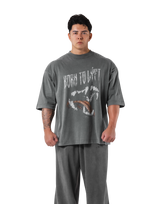 Fang Graphic Vintage Extra Big T-Shirt - D.Grey