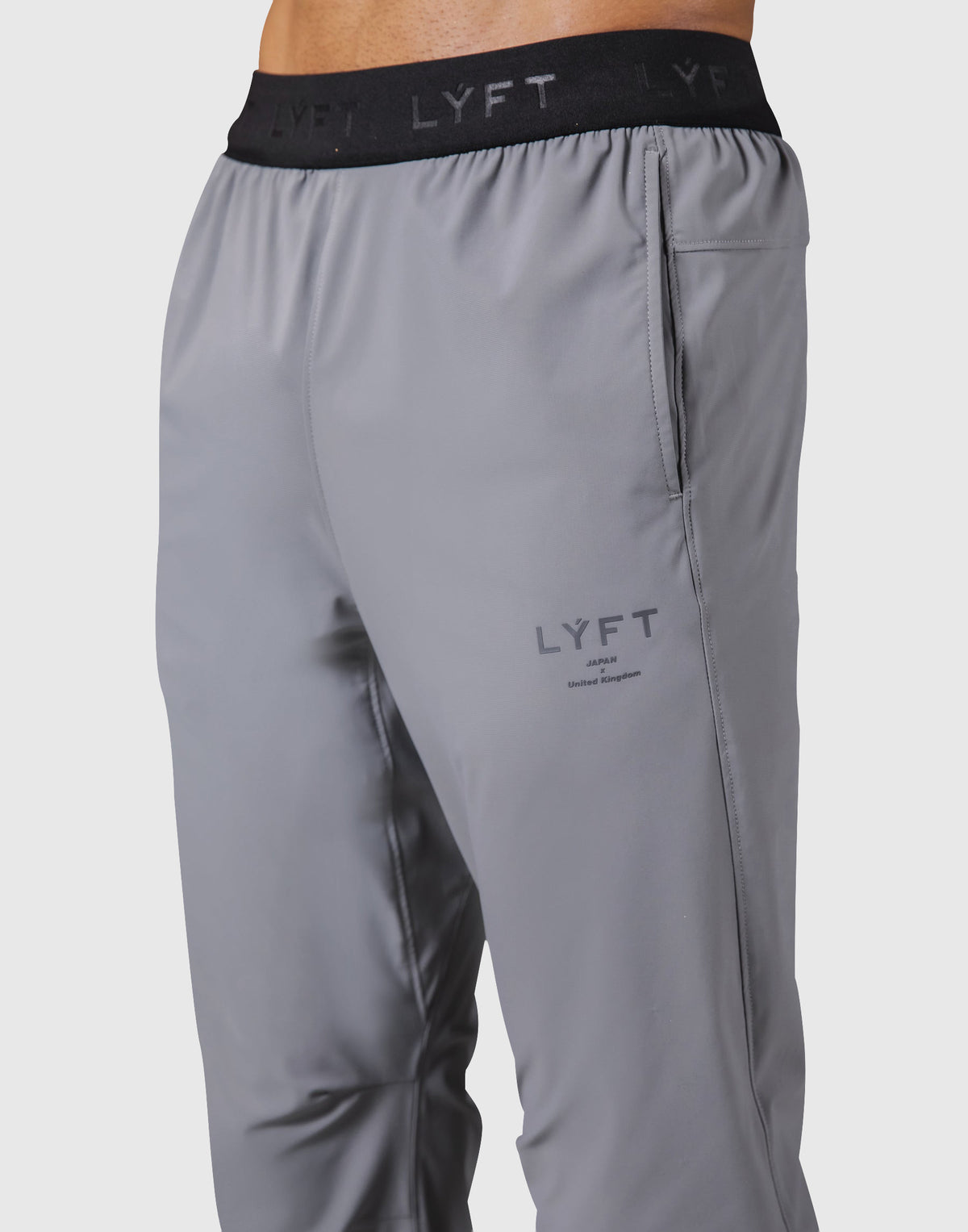 Logo Rib Stretch Slim Straight Pants - Grey