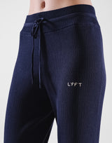 Rib Knit Flare Pants - Navy