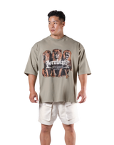 Lion Graphic Vintage Extra Big T-Shirt -Olive