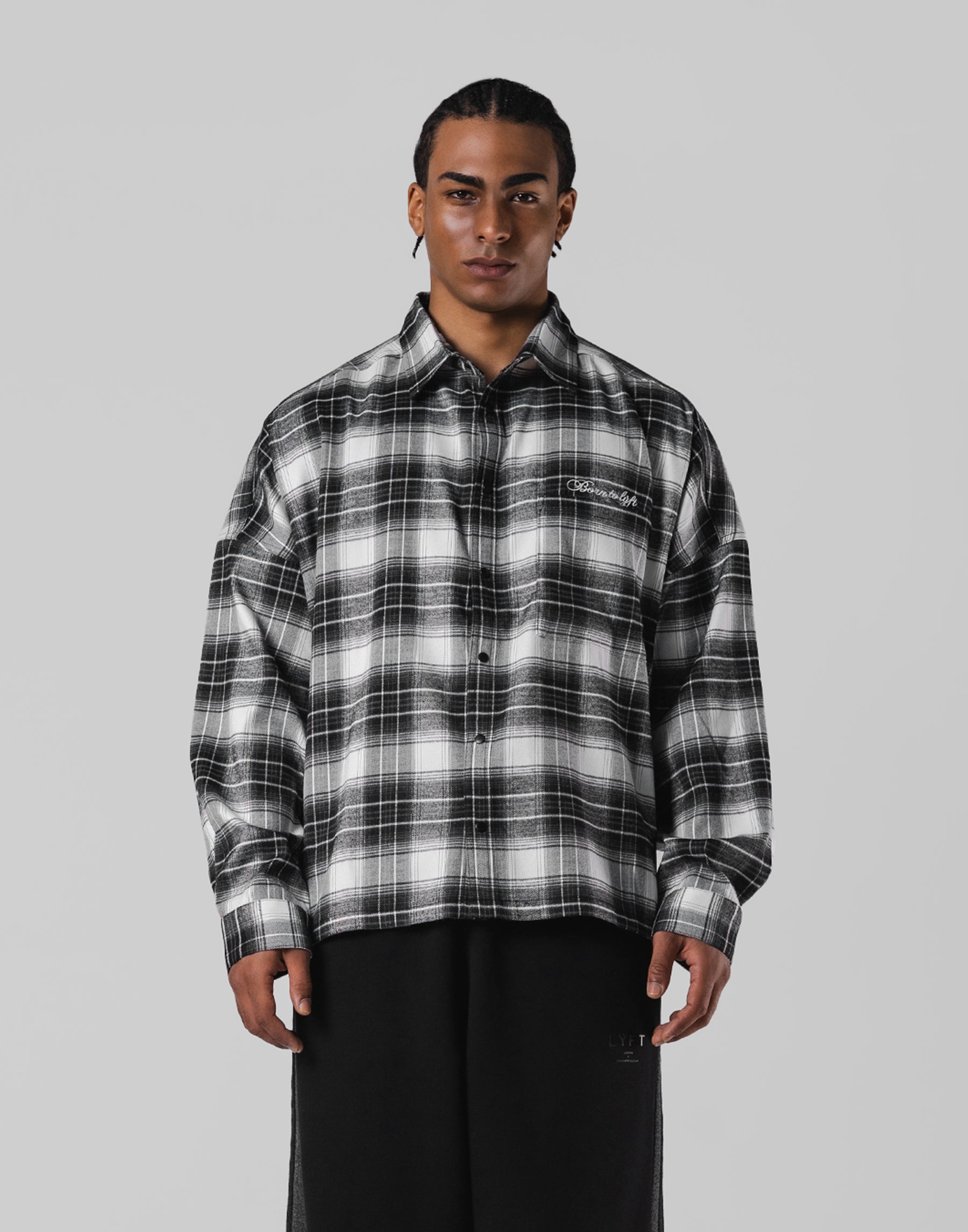 Script Logo Oversize Check Shirt - Black – LÝFT