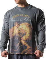 Herculean Graphic Vintage Long Sleeve Big T-Shirt - D.Grey