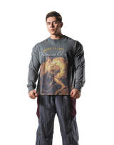 Herculean Graphic Vintage Long Sleeve Big T-Shirt - D.Grey