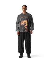 Herculean Graphic Vintage Long Sleeve Big T-Shirt - Black