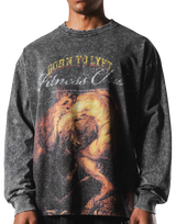 Herculean Graphic Vintage Long Sleeve Big T-Shirt - Black