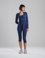 Comfortable Slim Wrap Top - Navy