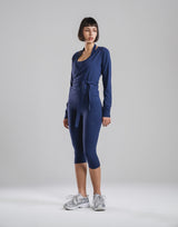 Comfortable Slim Wrap Top - Navy