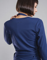 Comfortable Slim Wrap Top - Navy