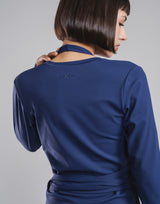 Comfortable Slim Wrap Top - Navy