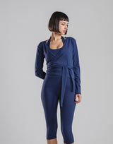 Comfortable Slim Wrap Top - Navy