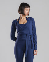 Comfortable Slim Wrap Top - Navy