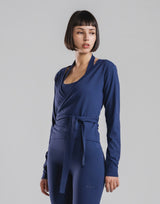 Comfortable Slim Wrap Top - Navy