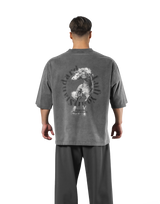 Horse Graphic Vintage Extra Big T-Shirt - D.Grey