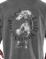 Horse Graphic Vintage Extra Big T-Shirt - D.Grey