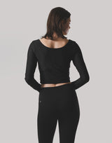 Square Neck Thumbhole Top - Black