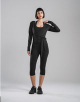 Comfortable Slim Wrap Top - Black