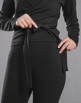 Comfortable Slim Wrap Top - Black