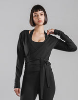 Comfortable Slim Wrap Top - Black