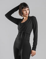 Comfortable Slim Wrap Top - Black