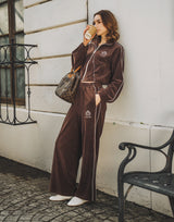 Velour Track Pants - Brown