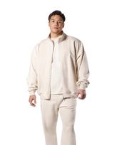 Stand Collar Zip-Up Oversize Sweat Jacket - Ivory
