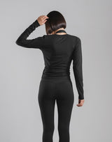 Comfortable Slim Wrap Top - Black