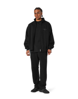 Stand Collar Zip-Up Oversize Sweat Jacket - Black