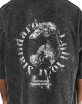 Horse Graphic Vintage Extra Big T-Shirt - Black