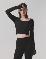 Square Neck Thumbhole Top - Black