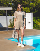 Bicolor Piping Pile Shorts - Beige