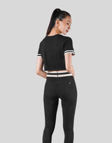 Old Logo Stripe Rib Cropped T-Shirt - Black