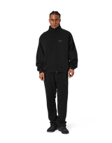 Stand Collar Zip-Up Oversize Sweat Jacket - Black