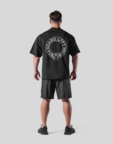 Back Emblem Cut-Off Big T-Shirt - Black