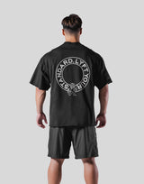 Back Emblem Cut-Off Big T-Shirt - Black