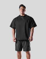 Back Emblem Cut-Off Big T-Shirt - Black