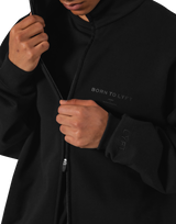 Stand Collar Zip-Up Oversize Sweat Jacket - Black