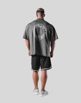 Back Emblem Cut-Off Big T-Shirt - D.Grey