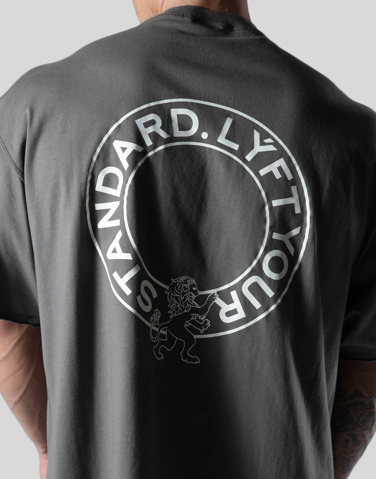 Back Emblem Cut-Off Big T-Shirt - D.Grey