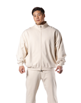 Stand Collar Zip-Up Oversize Sweat Jacket - Ivory