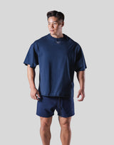 Back Emblem Cut-Off Big T-Shirt - Navy