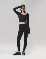 Square Neck Thumbhole Top - Black